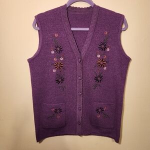 Handmade Purple Embroidered Women's Sweater Vest
